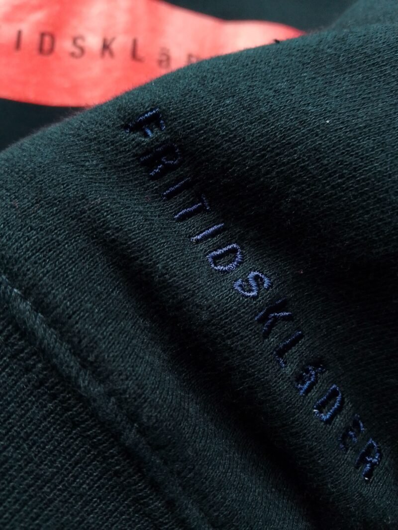 Dark Navy and Red Sweatshirt cuff embroidery
