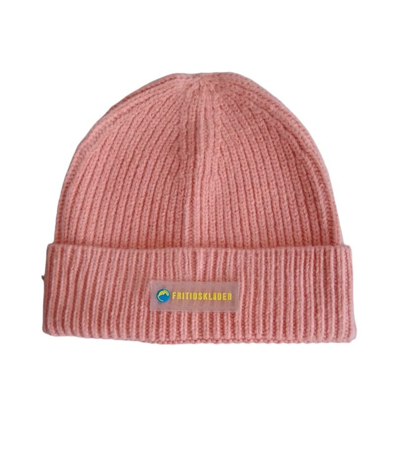 Salmon Pink Ribbed Beanie Hat